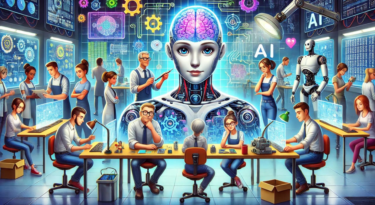 AI illustration showcasing how artificial intelligence systems simulate human intelligence through learning and problem-solving, applied in various industries.