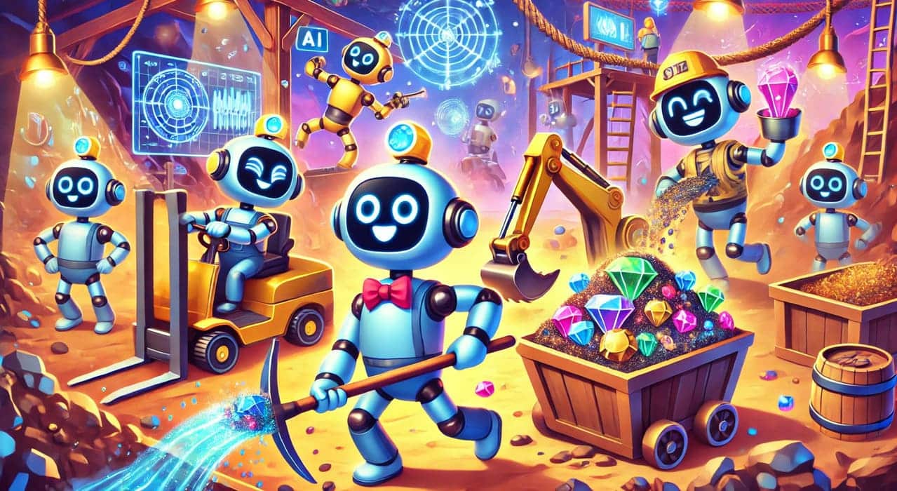 Visual representation of AI-powered autonomous agents in action, highlighting their role in diamond mines as fully automated systems doing human work.